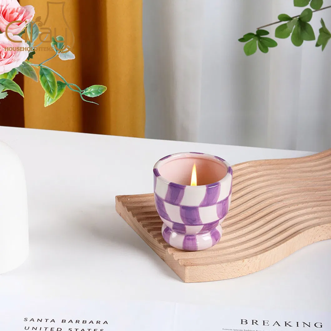 Custom Modern Hand-Painted Geometric Ceramic Candle Holder