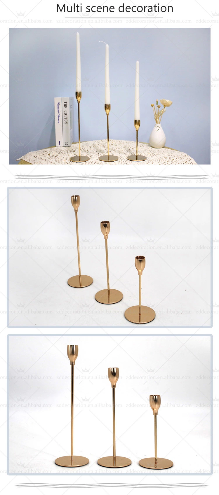 European Gold Silver Candlesticks Stand Metal Candle Holders for Home Decor