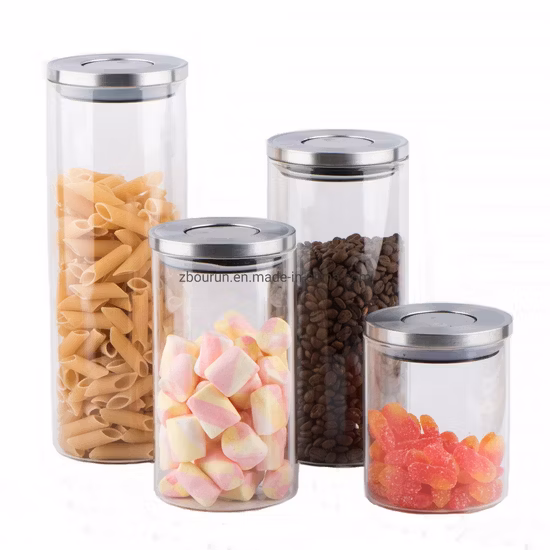 Wide Mouth High Borosilicate Glass Bottle/Glass Canister/ Borosilicate Glass Jar/Glass Storage Jar/Glass Food Jar/with Stainless Steel Lid