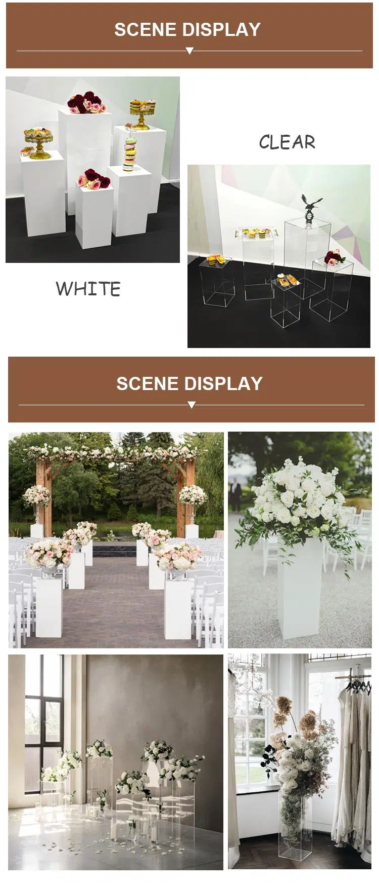 Customized Wedding Transparent Square Custom Clear White Flower Cake Display Acrylic Stand for Store