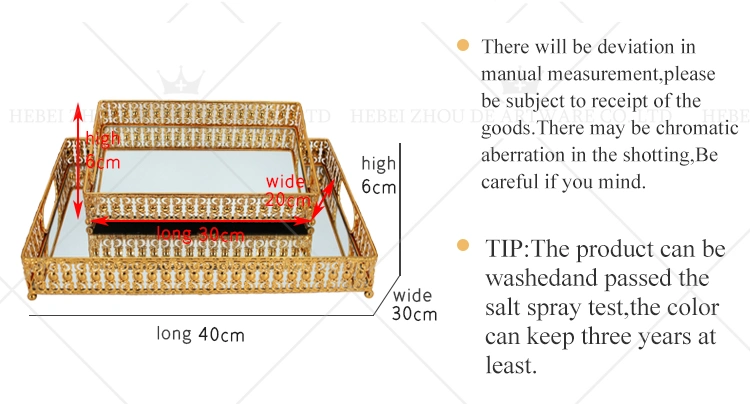 Wholesale Gold Mirrored Victorian Tray with Handles Light Luxury Metal Mirror Glass Tray for Wedding Home Decor